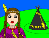 Coloring page Indian and teepee painted bysumer