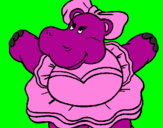 Coloring page Hippopotamus with bow painted bykendall