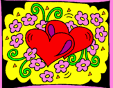 Coloring page Hearts and flowers painted byanna