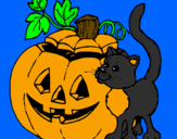 Coloring page Pumpkin and cat painted bymartah