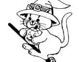Coloring page Kitten on flying broomstick painted byHarriet