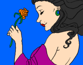 Coloring page Princess with a rose painted bychico