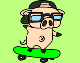 Coloring page Graffiti the pig on a skateboard painted bypig