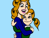 Coloring page Mother and daughter embraced painted byWyatt