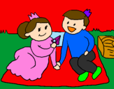 Coloring page Prince and princess on picnic painted byMOG