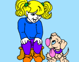 Coloring page Little girl with her puppy painted bylisa