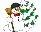 Coloring page Snowman and Christmas tree painted bysaxcaret