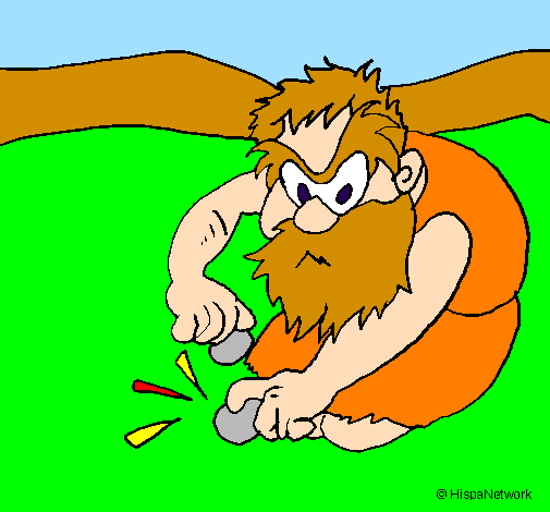 Coloring page Paleolithic man making fire painted byisadora