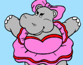 Coloring page Hippopotamus with bow painted bypuppy