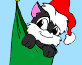 Coloring page Stocking with present painted bypuppy