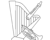Coloring page Harp, flute and trumpet painted bySherri