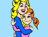 Coloring page Mother and daughter embraced painted byKRISTEN