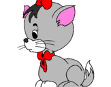 Coloring page Cat with bow painted bypao