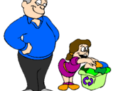 Coloring page Father and daughter recycling painted byyeisy