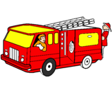 Coloring page Firefighters in the fire engine painted byjose antonio