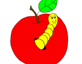Coloring page Apple with worm painted byhogan