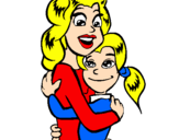 Coloring page Mother and daughter embraced painted bycilla