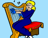 Coloring page Woman playing the harp painted bylove green