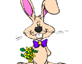 Coloring page Rabbit with bunch of flowers painted byKatie