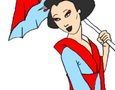 Coloring page Geisha with umbrella painted by:]