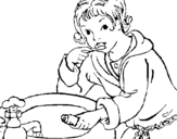 Coloring page Little boy brushing his teeth painted by2154