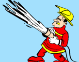Coloring page Firefighter with fire hose painted byPolak