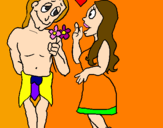 Coloring page Mayan youths in love painted bymoshi count
