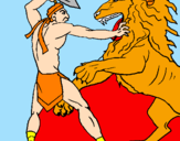 Coloring page Gladiator versus a lion painted byLeone