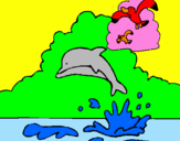 Coloring page Dolphin and seagull painted byElias.