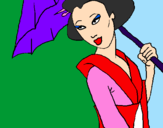 Coloring page Geisha with umbrella painted byMIRIAM
