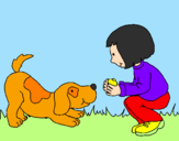 Coloring page Little girl and dog playing painted bygssoyrgyhdouiytdtfjfb5422