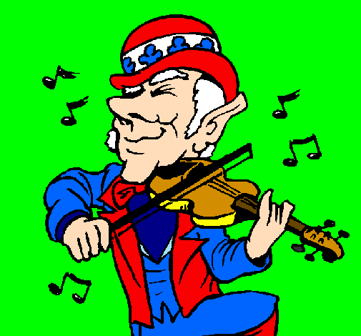 Coloring page Leprechaun playing the violin painted byuncle sam