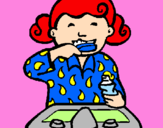 Coloring page Little girl brushing her teeth painted bybarbara