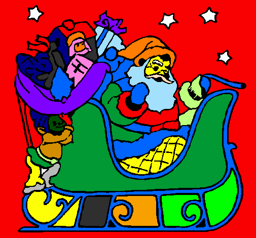 Coloring page Father Christmas in his sleigh painted byelias