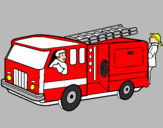 Coloring page Firefighters in the fire engine painted by v epgtg