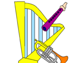 Coloring page Harp, flute and trumpet painted byrosseny