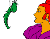 Coloring page Woman and bird painted bygenesis