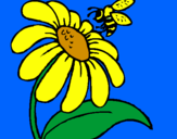 Coloring page Daisy with bee painted byEddie.