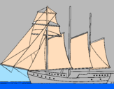 Coloring page Sailing boat with three masts painted byAMBER
