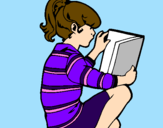 Coloring page Little girl reading painted byRose