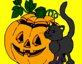 Coloring page Pumpkin and cat painted bymichele