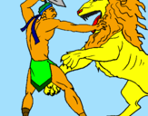 Coloring page Gladiator versus a lion painted bythieb