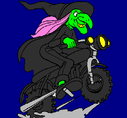 Coloring page Witch on motorbike painted bybaby