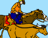 Coloring page Cowboy and cow painted byRider Master