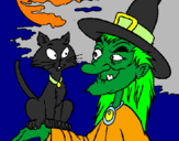 Coloring page Witch and cat painted bypuppy