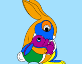 Coloring page Mother rabbit painted bygen