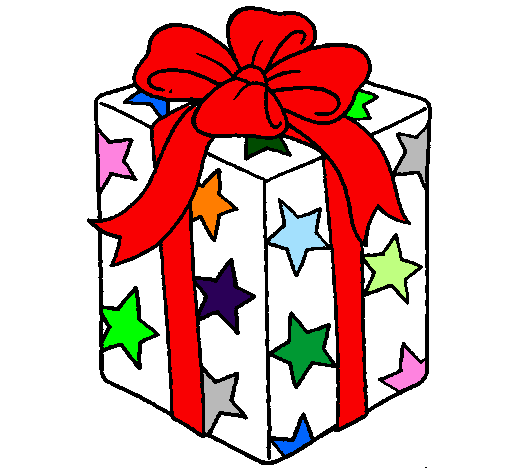 Coloring page Present wrapped in starry paper painted byMichaela