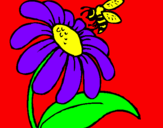 Coloring page Daisy with bee painted byAbby Grace