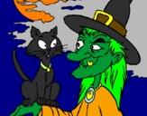 Coloring page Witch and cat painted bypuppy