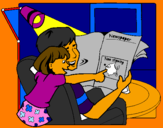 Coloring page Happy father and daughter painted byJocy